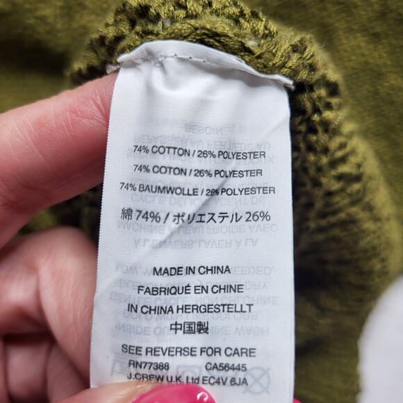 J. Crew Swing Flare Sleeve Sweater V Neck Olive Green Textured Knit Cotton XS - Picture 6 of 7